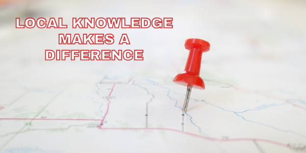 A red pushpin is pinned into a map, accompanied by the text "LOCAL KNOWLEDGE MAKES A DIFFERENCE." - www.padgettinsuranceagency.com